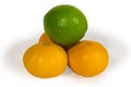 Fresh limes and tangerins isolated on white Royalty Free Stock Photo