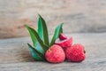 Fresh litchi fruit on an old wooden background Royalty Free Stock Photo