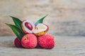 Fresh litchi fruit on an old wooden background Royalty Free Stock Photo