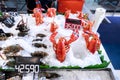 Fresh lobsters in the seafood market. Lobster store. Raw seafood lobster. Royalty Free Stock Photo