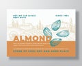 Fresh Local Almond Food Label Template. Abstract Vector Packaging Design Layout. Modern Typography Banner with Hand