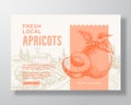 Fresh Local Apricot Food Label Template. Abstract Vector Packaging Design Layout. Modern Typography Banner with Hand