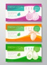Fresh Local Fruits Label Templates Set. Abstract Vector Packaging Horizontal Design Layouts Collection. Modern