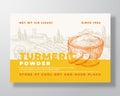 Fresh Local Turmeric Plant Powder Food Label Template. Abstract Vector Packaging Design Layout. Modern Typography Banner