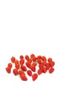 Fresh luxury Strawberry are disrupted in the group area with studio light on the white background