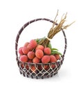 Fresh lychee fruit in basket on white background Royalty Free Stock Photo