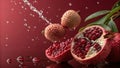 Fresh Lychee and Pomegranate with Water Splash Royalty Free Stock Photo