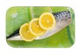 Fresh mackerel with lemon isolated on white. Top view Royalty Free Stock Photo