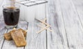 Fresh made Cola Popsicles on wooden background