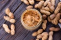 Fresh made creamy Peanut Butter in a glass jar Royalty Free Stock Photo