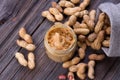 Fresh made creamy Peanut Butter in a glass jar Royalty Free Stock Photo