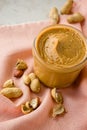 Fresh made creamy peanut butter in a glass Royalty Free Stock Photo