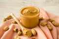 Fresh made creamy peanut butter in a glass Royalty Free Stock Photo