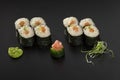 Fresh made Japanese sushi rolls with salmon Royalty Free Stock Photo