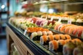 Fresh made sushi in a grocery store in a close-up shot, macro shot - made with Generative AI tools