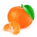 Fresh mandarin with leaf isolated on white