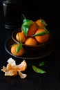 Fresh mandarin oranges fruit with leaves