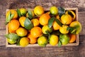Fresh mandarin oranges fruit in wooden box Royalty Free Stock Photo