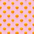 Fresh mandarine Seamles pattern. Ripe fruit tangerines seamless pattern. Fresh citrus isolated on pink background pattern. Flat