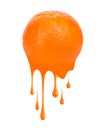 Fresh mandarine with splashes and drops of paint