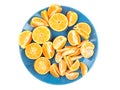 Fresh mandarins on a blue dish isolated on white Royalty Free Stock Photo