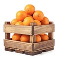 Fresh Mandarins in a Wooden Crate Isolated on White. Generative ai