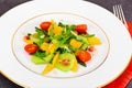 Fresh mango, arugula, kiwi, orange and pomegranate. Royalty Free Stock Photo