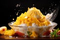 Fresh Mango Bingsu ice cream with sweet toppings korean shaved ice dessert Generative AI