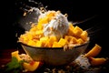 Fresh Mango Bingsu ice cream with sweet toppings korean shaved ice dessert Generative AI