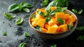 Fresh Mango Cubes with Basil Royalty Free Stock Photo