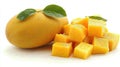 Fresh mango cubes and whole mango Royalty Free Stock Photo