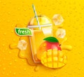 Fresh mango juice with ice and fruits.