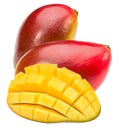 fresh mango with slices isolated on white background. exotic fruit. clipping path Royalty Free Stock Photo