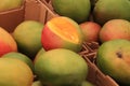 Fresh mangos on a market stall Royalty Free Stock Photo