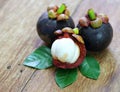 Fresh mangosteen fruit on wood Royalty Free Stock Photo