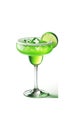 Fresh Margarita cocktail with salt and a green lime isolated on the transparent background