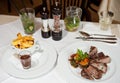 Fresh marinated beef steak served in restaurant