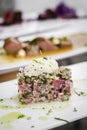 Fresh marinated tuna tartare salad with wasabi mayonnaise asian fusion food