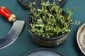 Fresh marjoram leaves on the table