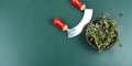 Fresh marjoram leaves on the table