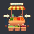 Fresh Market Concept. Grocery Vegan Shop Market with Organic Fruits and Vegetables. Counter Marker With Tasty and Royalty Free Stock Photo