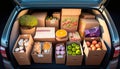 Fresh Market Haul: A Bounty of Fruits, Vegetables, and More in the Car Trunk - ai generated