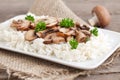 Fresh meal with rice and mushr Royalty Free Stock Photo