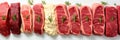 Fresh meat assortment collage on bright white background - ideal for butcher shops and culinary Royalty Free Stock Photo