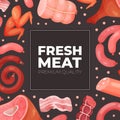 Fresh meat banner template. Butcher shop, farm market advertising, promotion poster, cover vector illustration Royalty Free Stock Photo