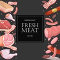 Fresh meat banner template. Butcher shop, fresh farm market goods.