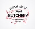 Fresh Meat Butchery Pig. Vector illustration emblem or logo