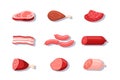 Fresh meat cartoon color vector illustrations set