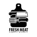 Fresh meat icon for butcher shop of vector cutlery knife and cutting board