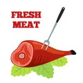 Fresh meat label. Pork, ham with barbecue fork. Flat style.